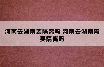 河南去湖南要隔离吗 河南去湖南需要隔离吗